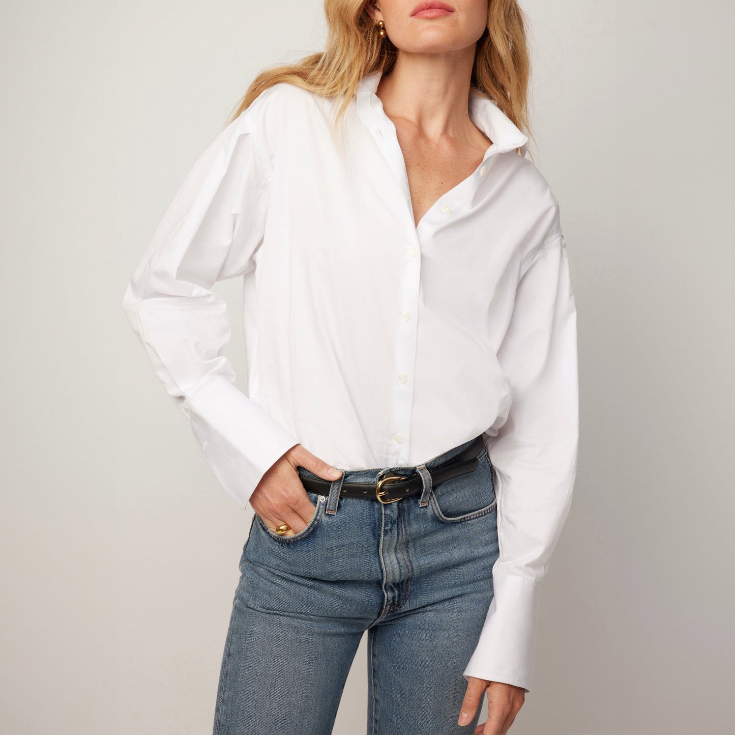 Isabel Button Up in White Poplin