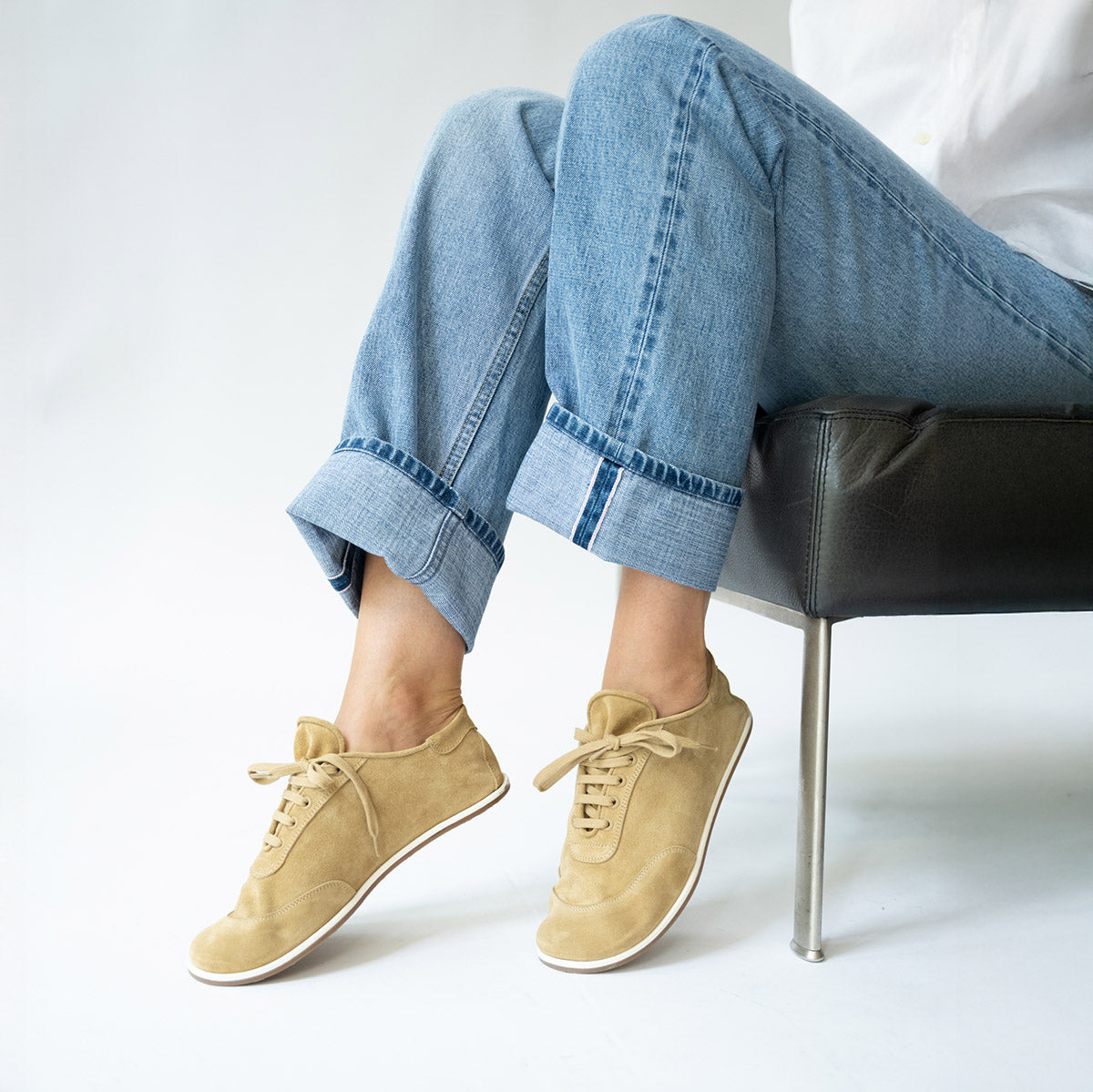 Suede Trainer in Caramel Suede
