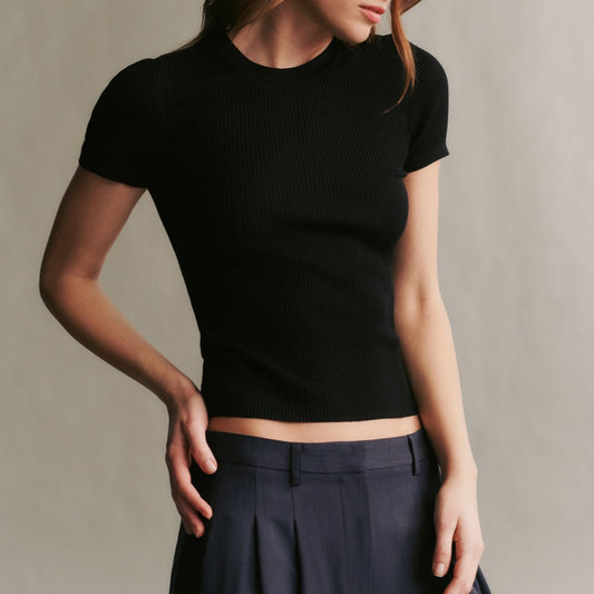 Tease Ribbed Tee in Black