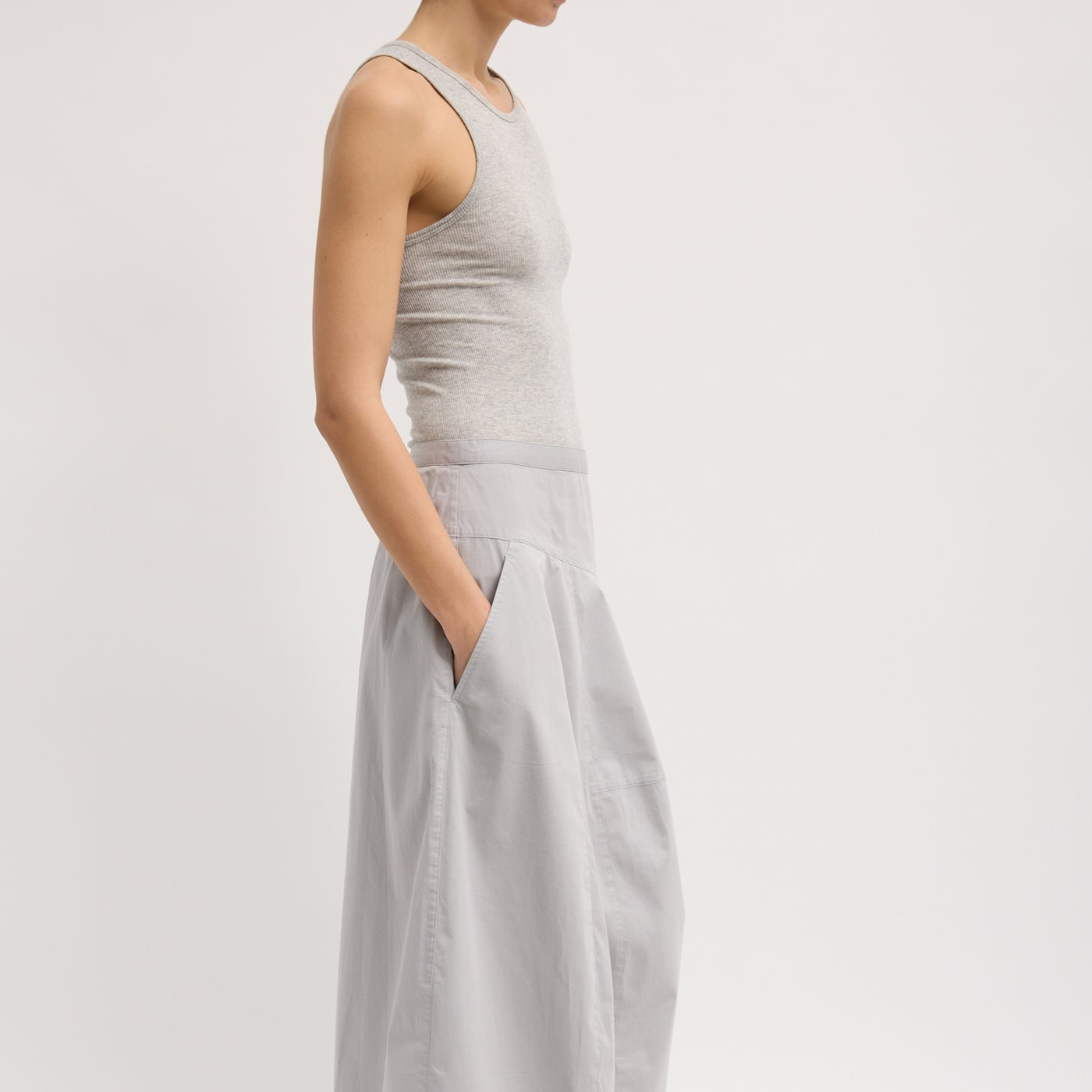 Circular Fine Rib Tank in Heather Grey