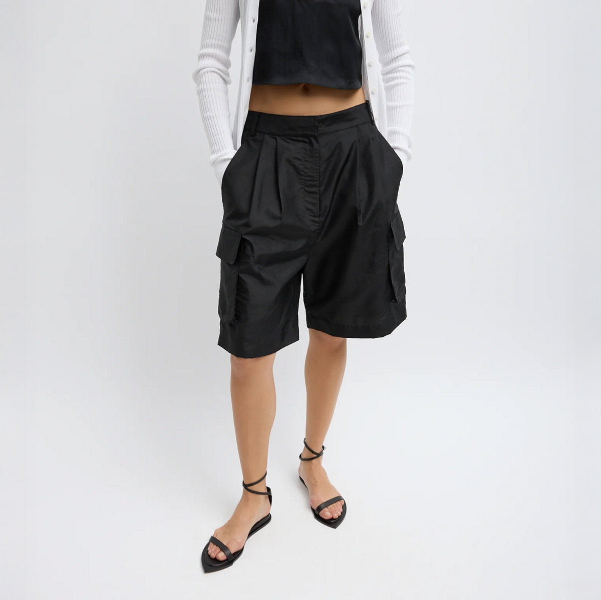 Crispy Nylon Stella Short in Black