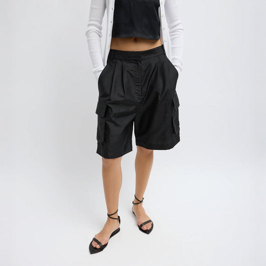 Crispy Nylon Stella Short in Black