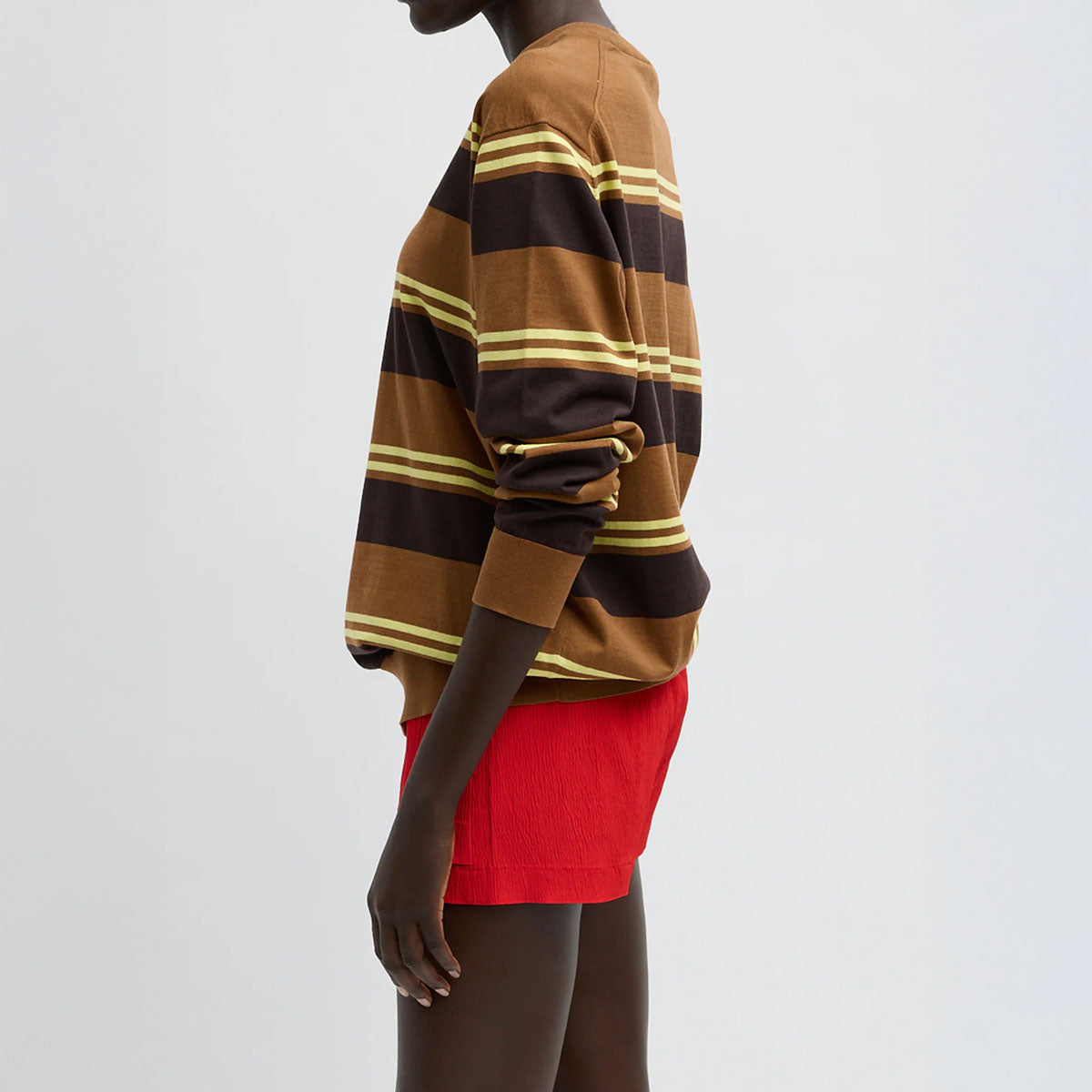 Perfect Crew Pullover in Brown Multi Stripe