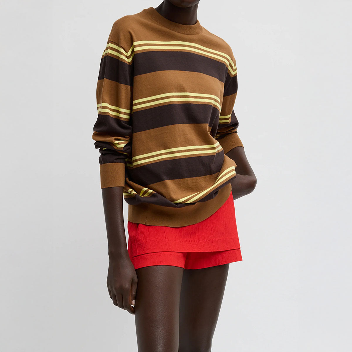 Perfect Crew Pullover in Brown Multi Stripe