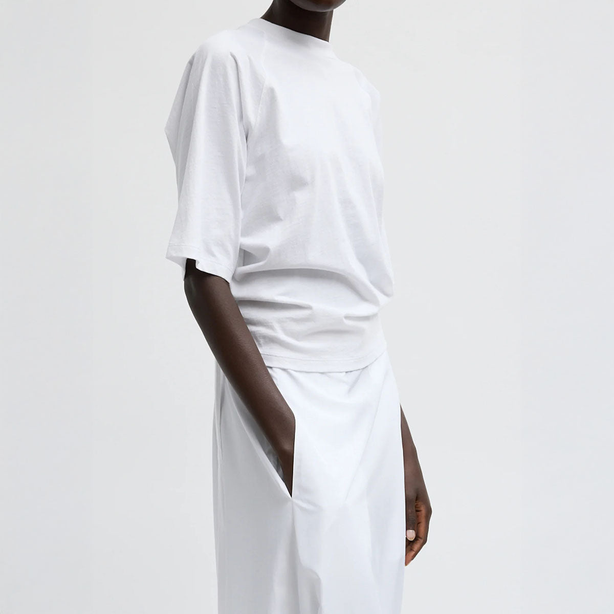 Shirred Back Short Sleeve Top in White