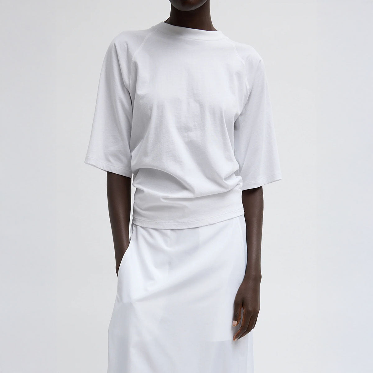 Shirred Back Short Sleeve Top in White