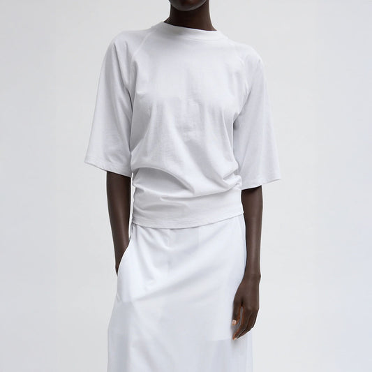 Shirred Back Short Sleeve Top in White