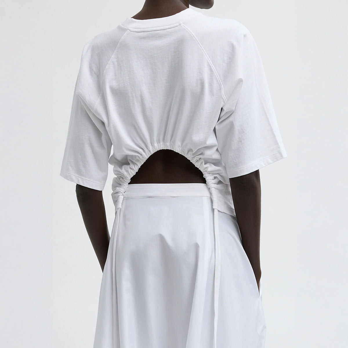 Shirred Back Short Sleeve Top in White