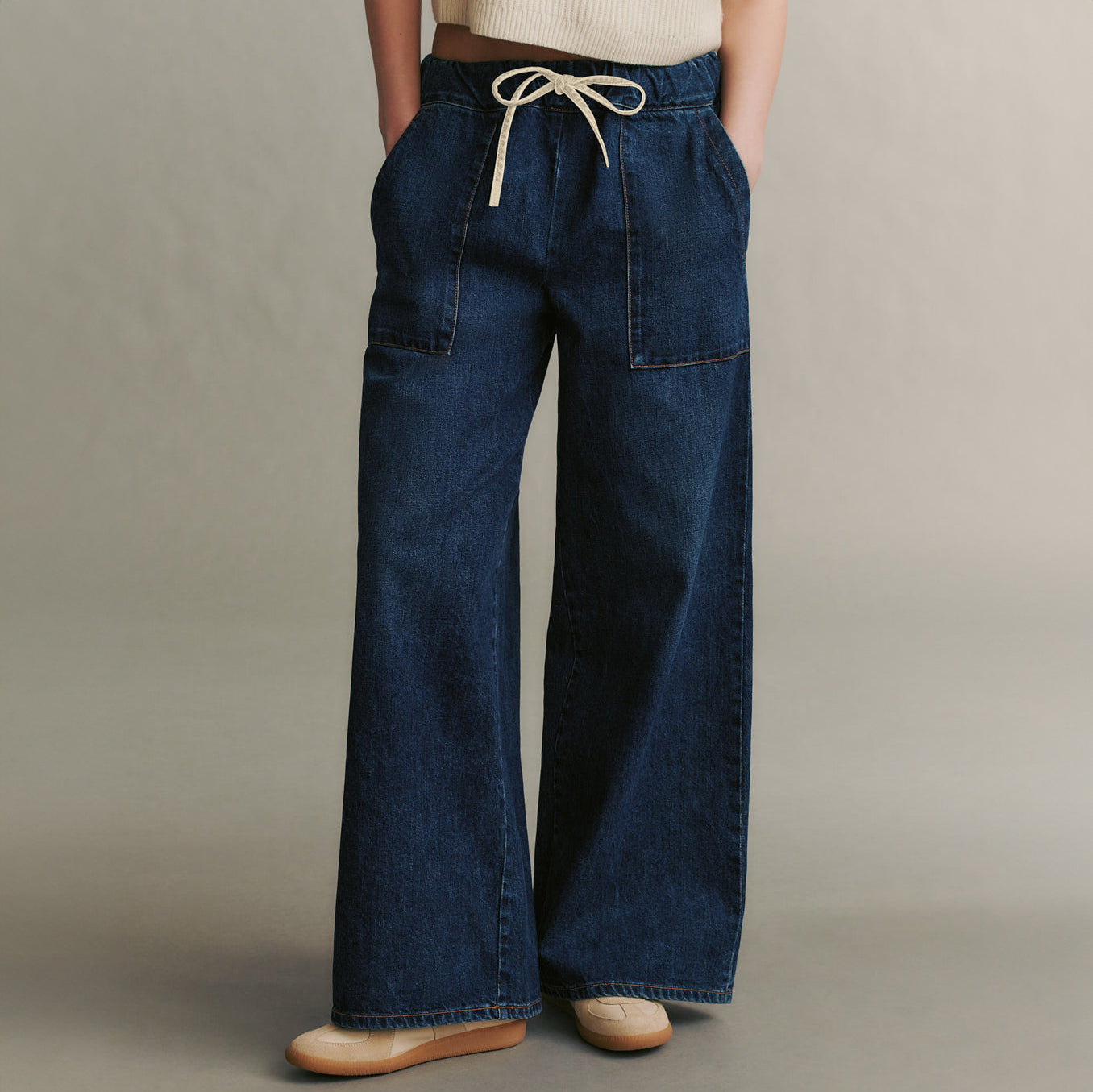 Drawstring Denim Pant in Dark Wash