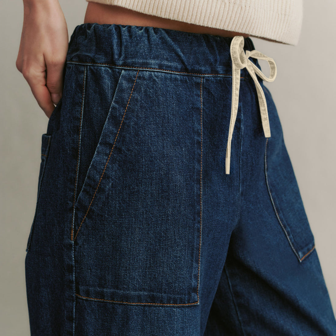 Drawstring Denim Pant in Dark Wash