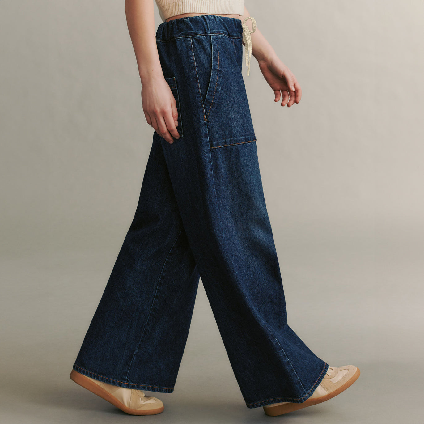 Drawstring Denim Pant in Dark Wash