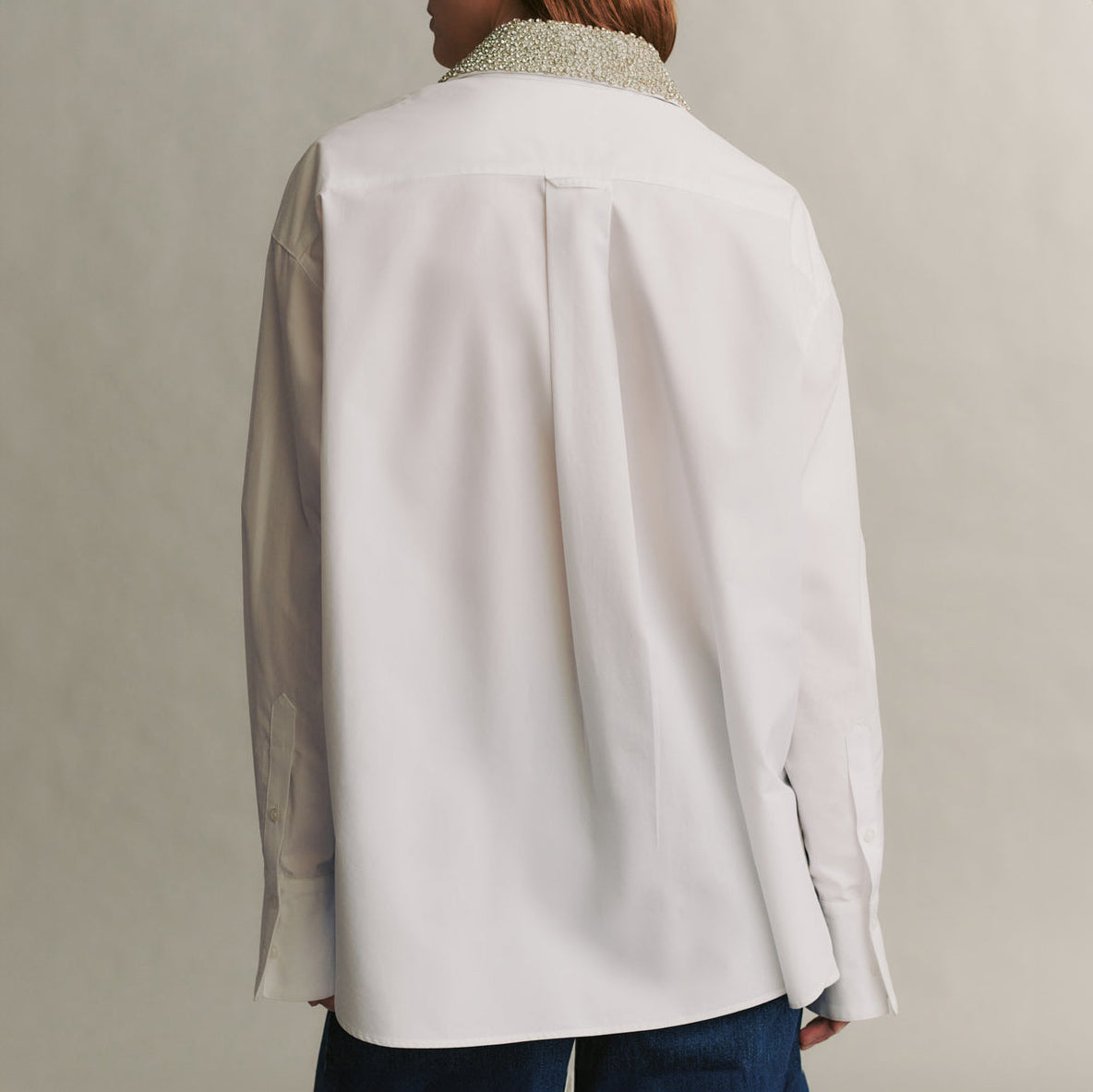 Big Joe Crystal Collar Blouse in White