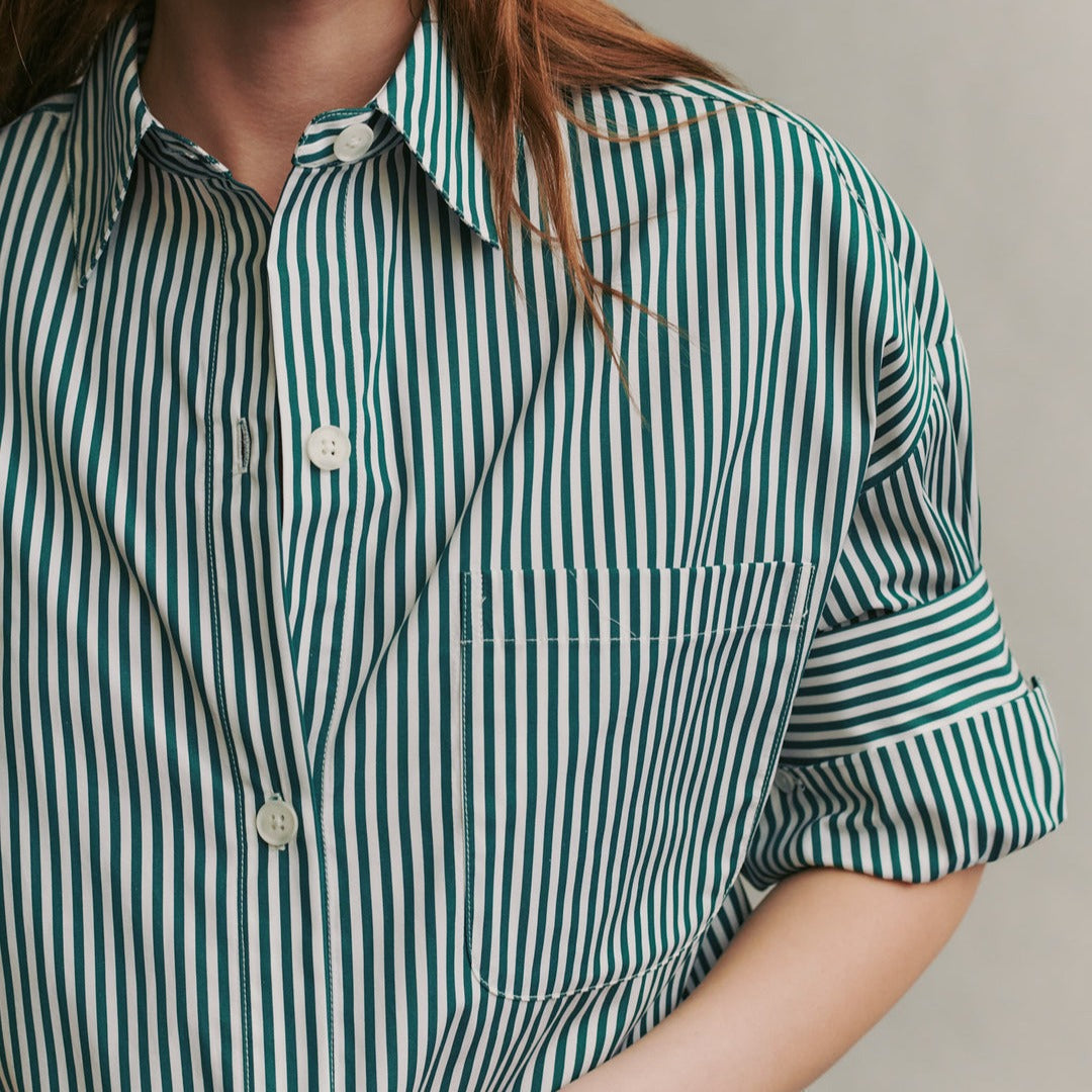 Next Ex Cropped Shirt in Hunter Green Stripe