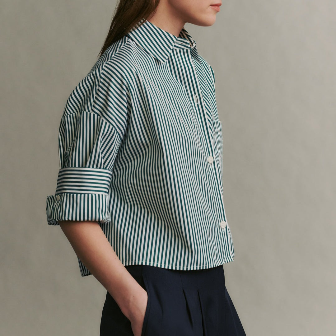 Next Ex Cropped Shirt in Hunter Green Stripe