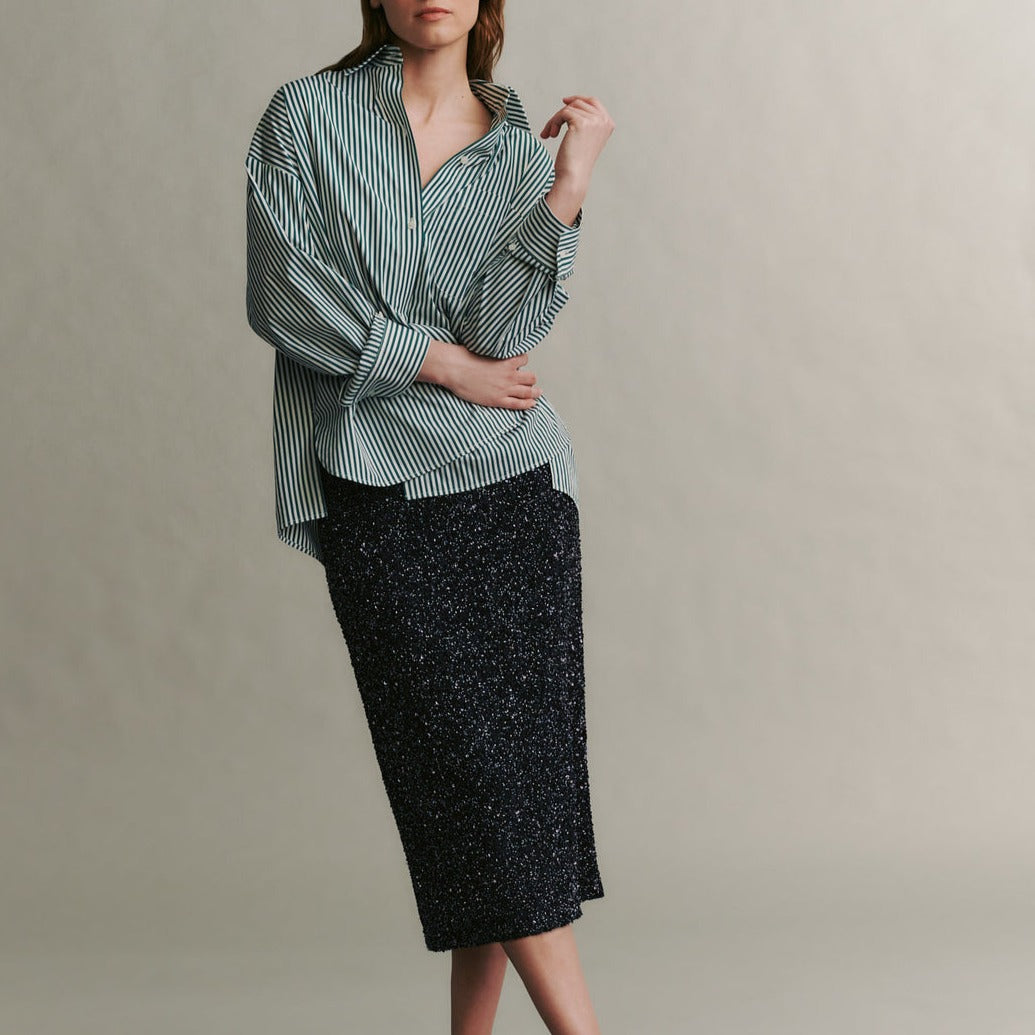 New Earl Blouse in Hunter Green Stripe