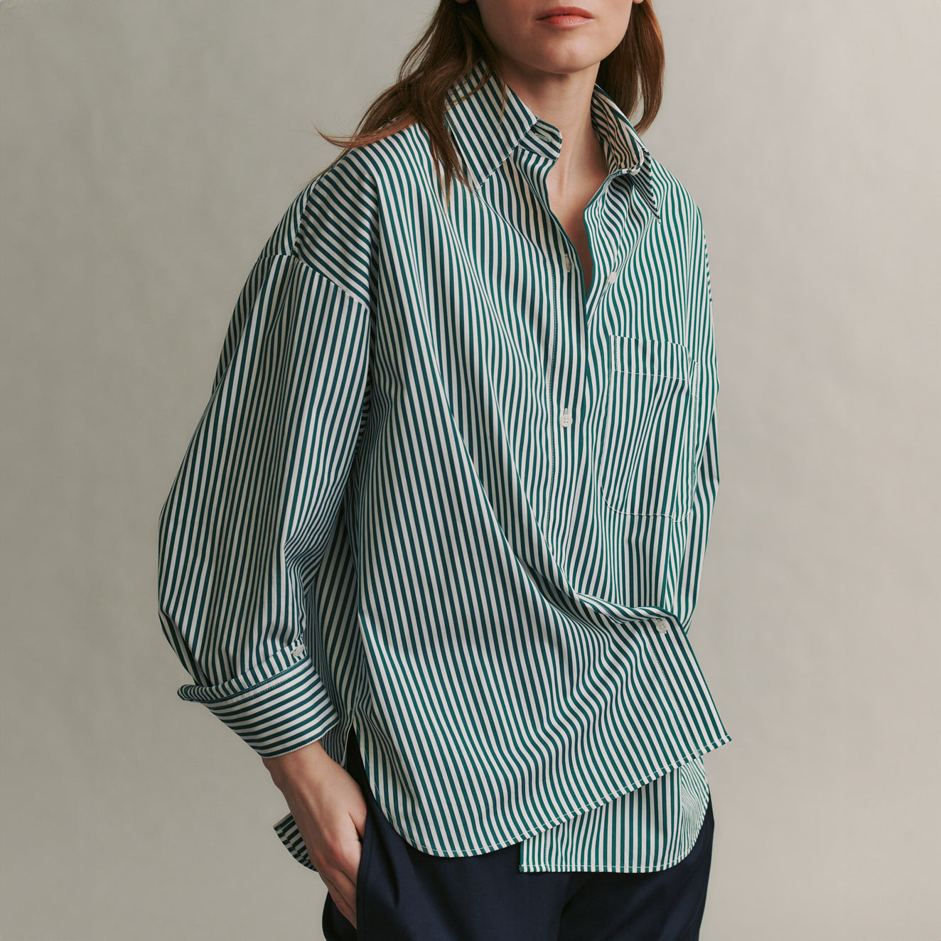 New Earl Blouse in Hunter Green Stripe