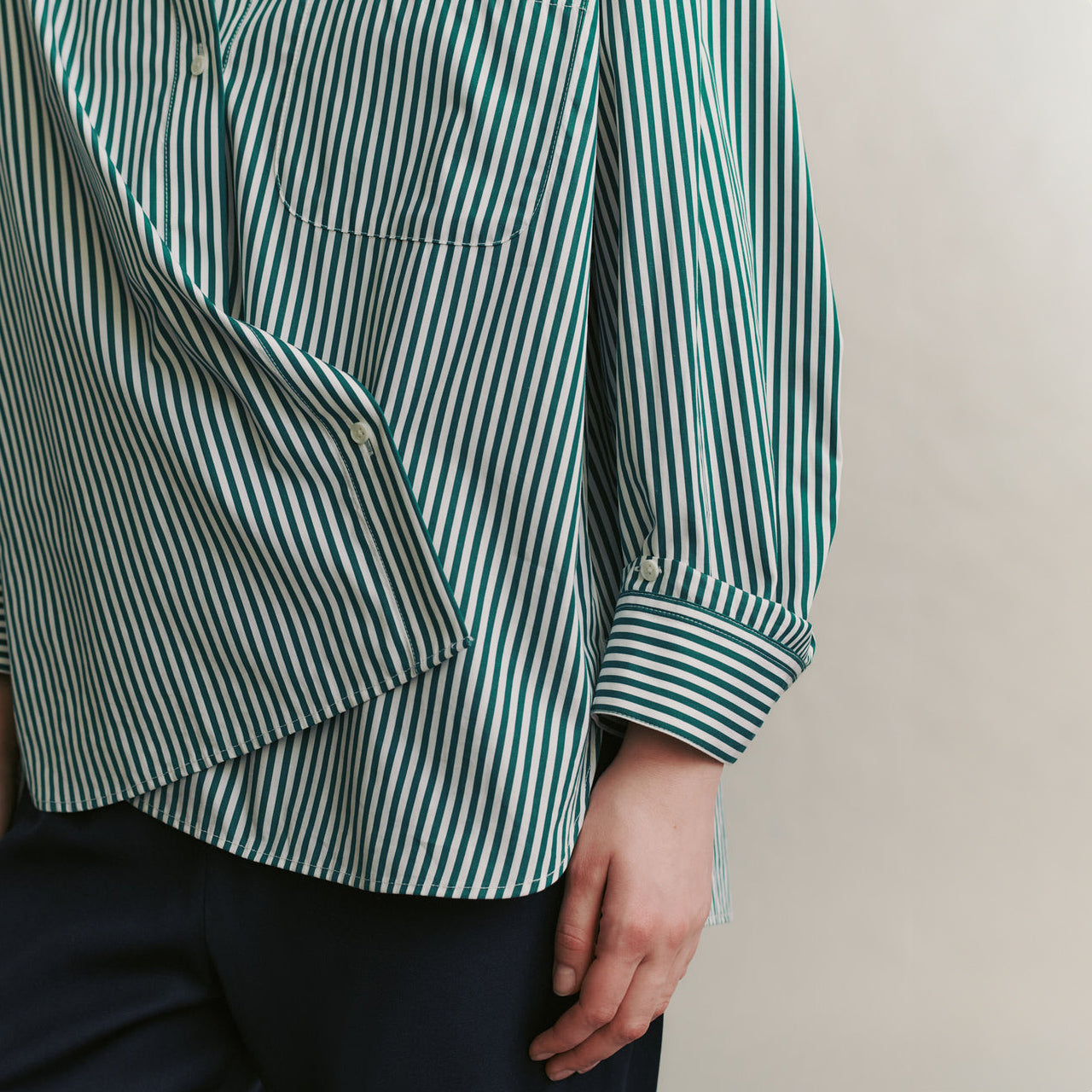 New Earl Blouse in Hunter Green Stripe