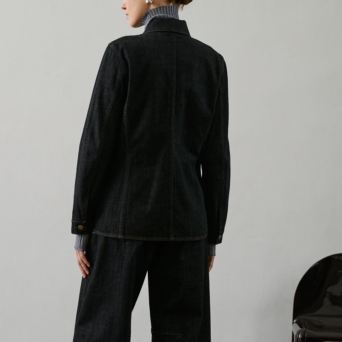 Garry Long Jacket in Black Denim