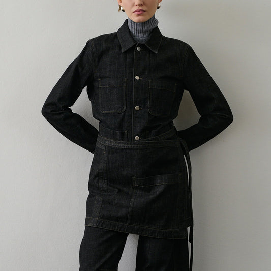 Garry Long Jacket in Black Denim