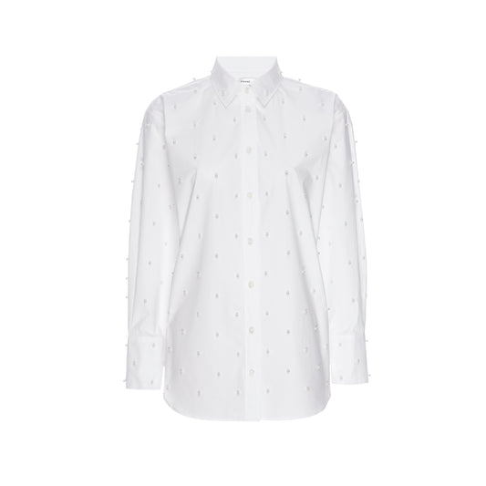 Oversized Pearl Button Up in White