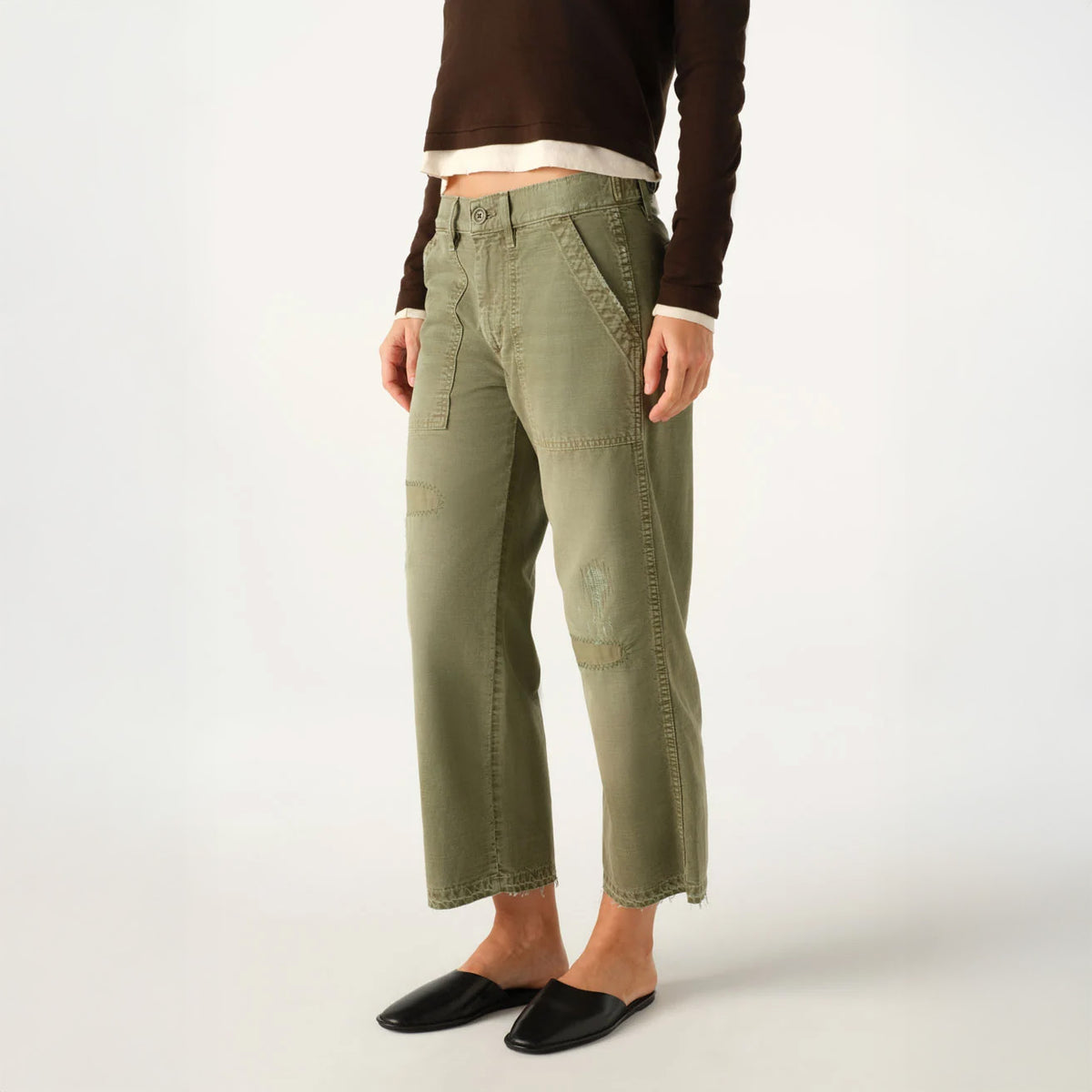 Easy Army Slouch Crop in Surplus Mended