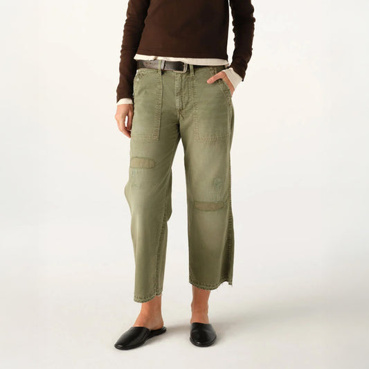 Easy Army Slouch Crop in Surplus Mended