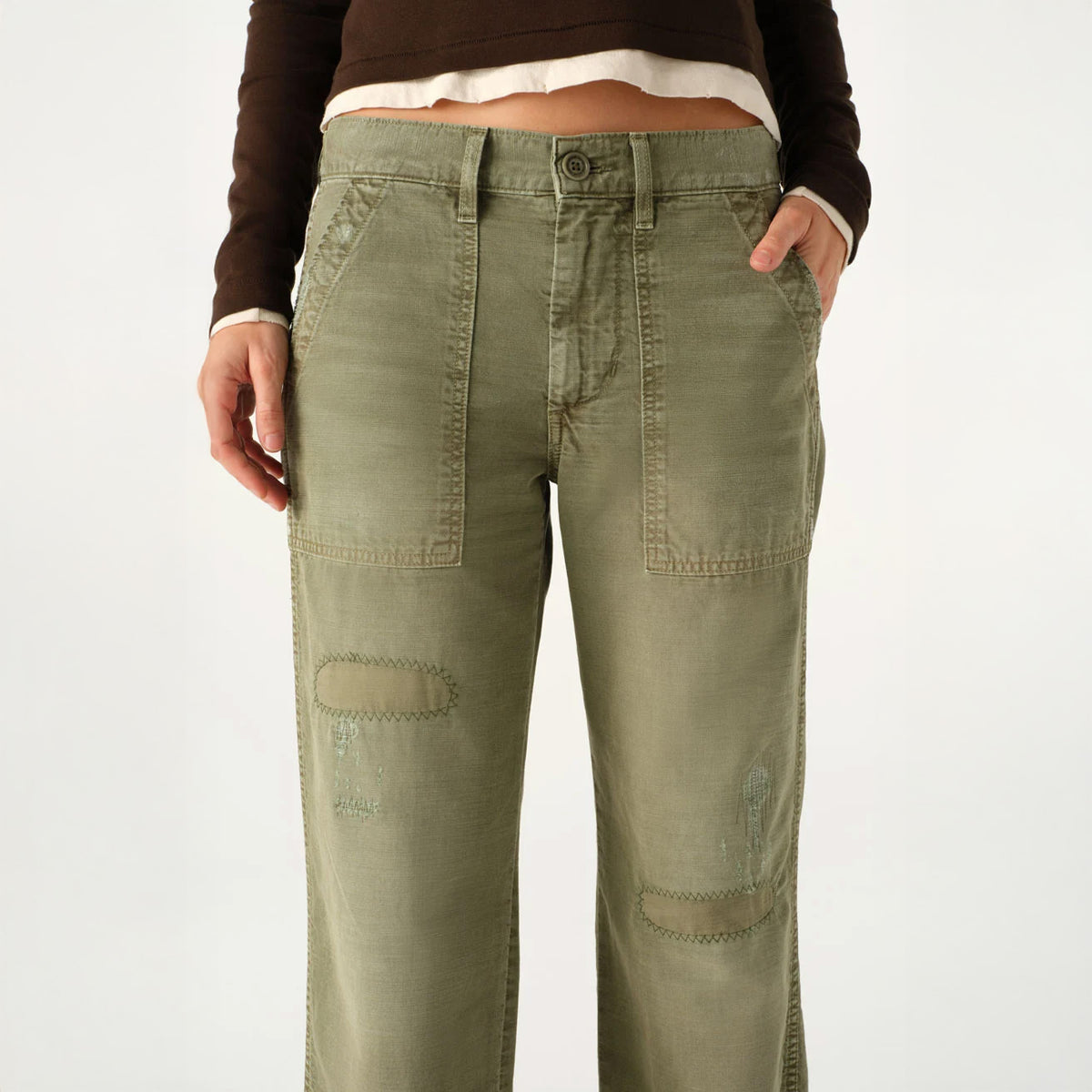 Easy Army Slouch Crop in Surplus Mended