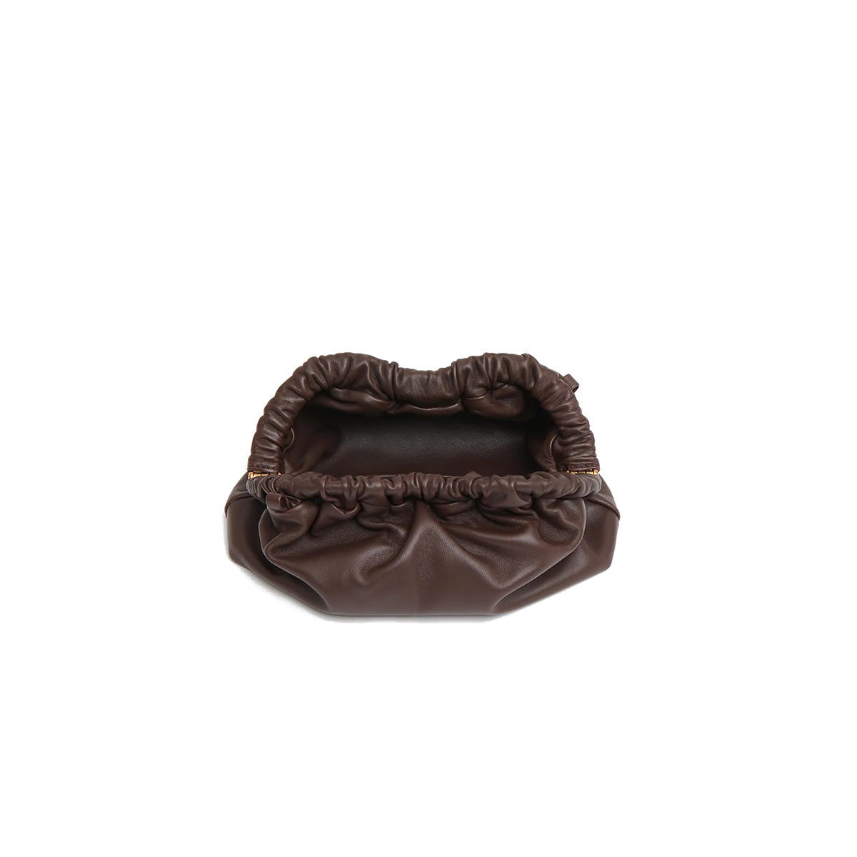 Mini Cloud Clutch in Chocolate displaying the sculptural design and soft lamb leather texture.