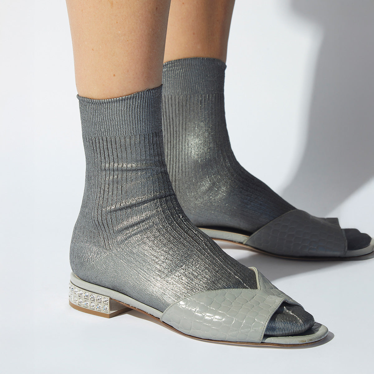 One Ribbed Laminate Sock in Fumo