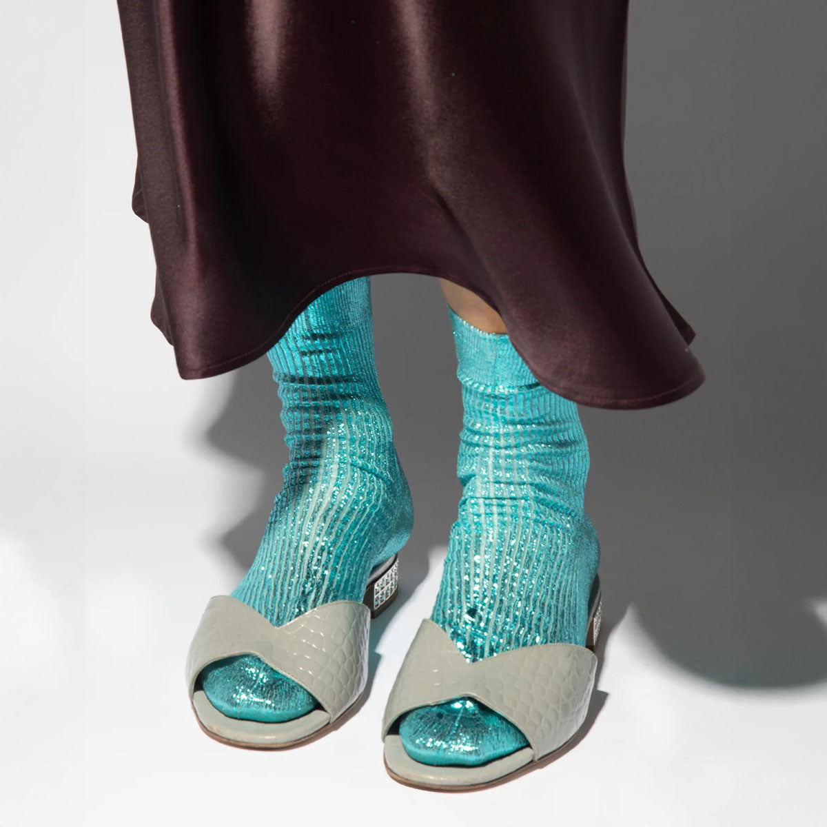 One Ribbed Laminated Sock in Lights Water