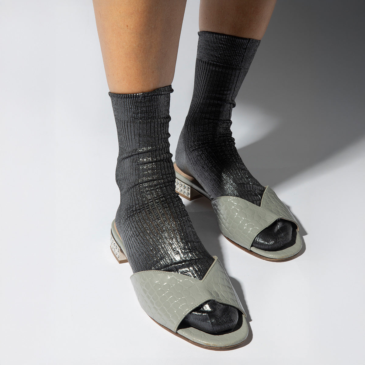 One Ribbed Laminated Socks in Black