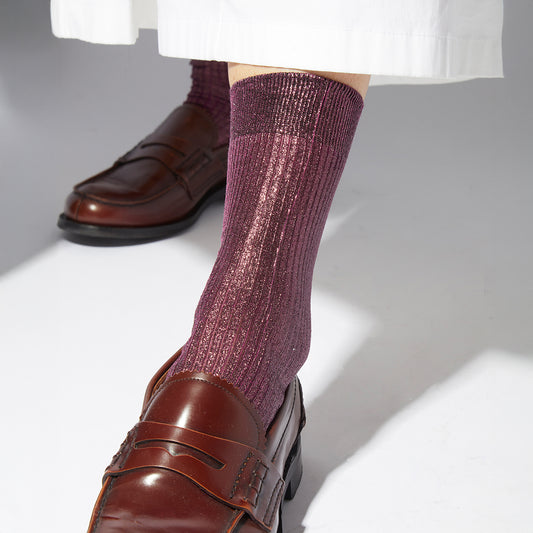 One Ribbed Laminated Socks in Bordeaux