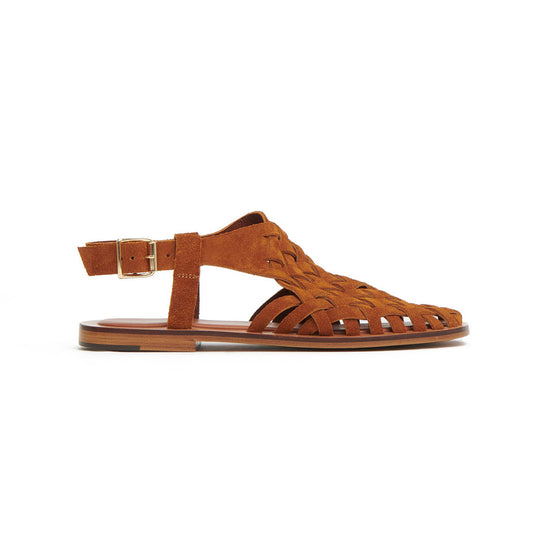 Woven Sandal in Saddle Suede
