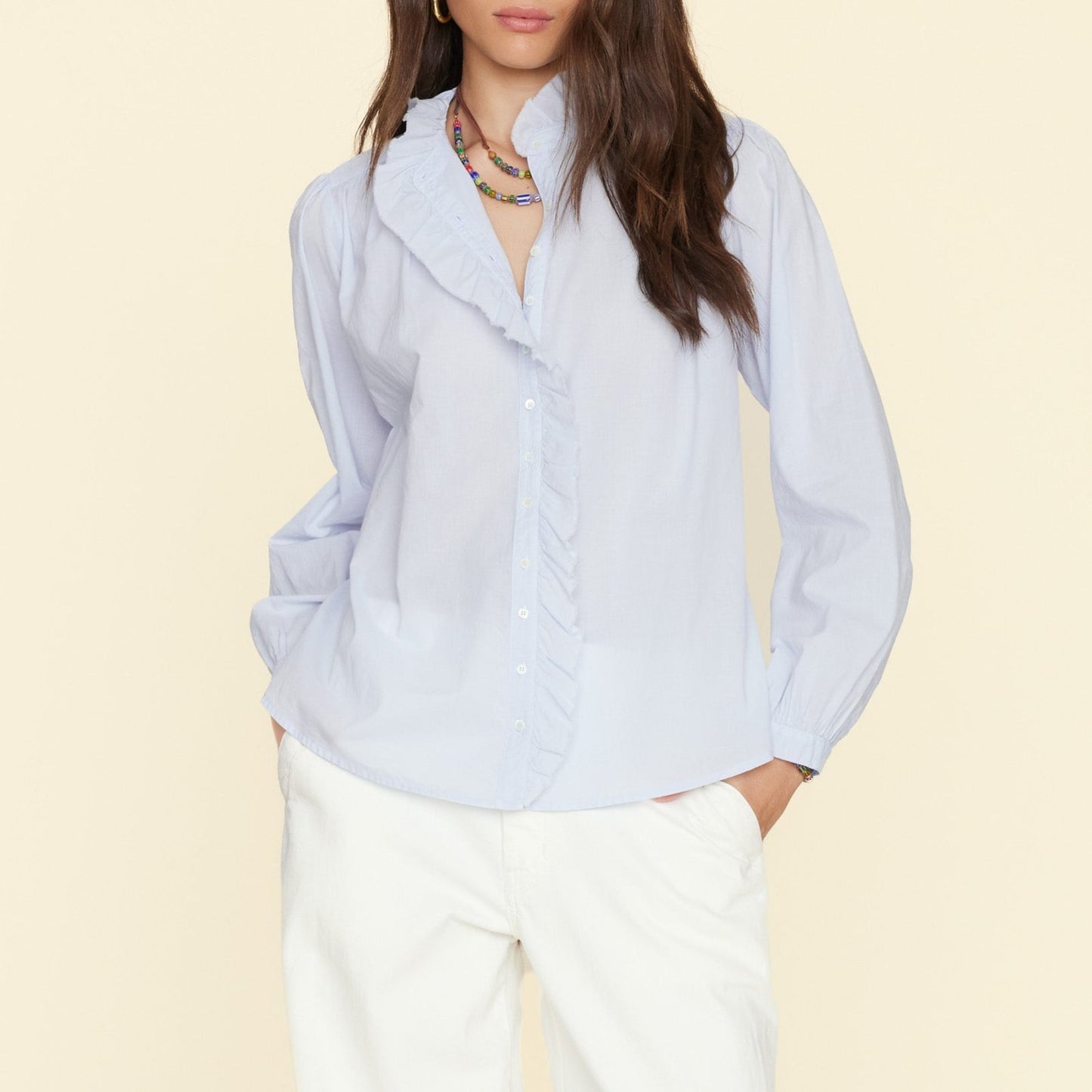 Nicholson Ruffle Blouse in Skylight