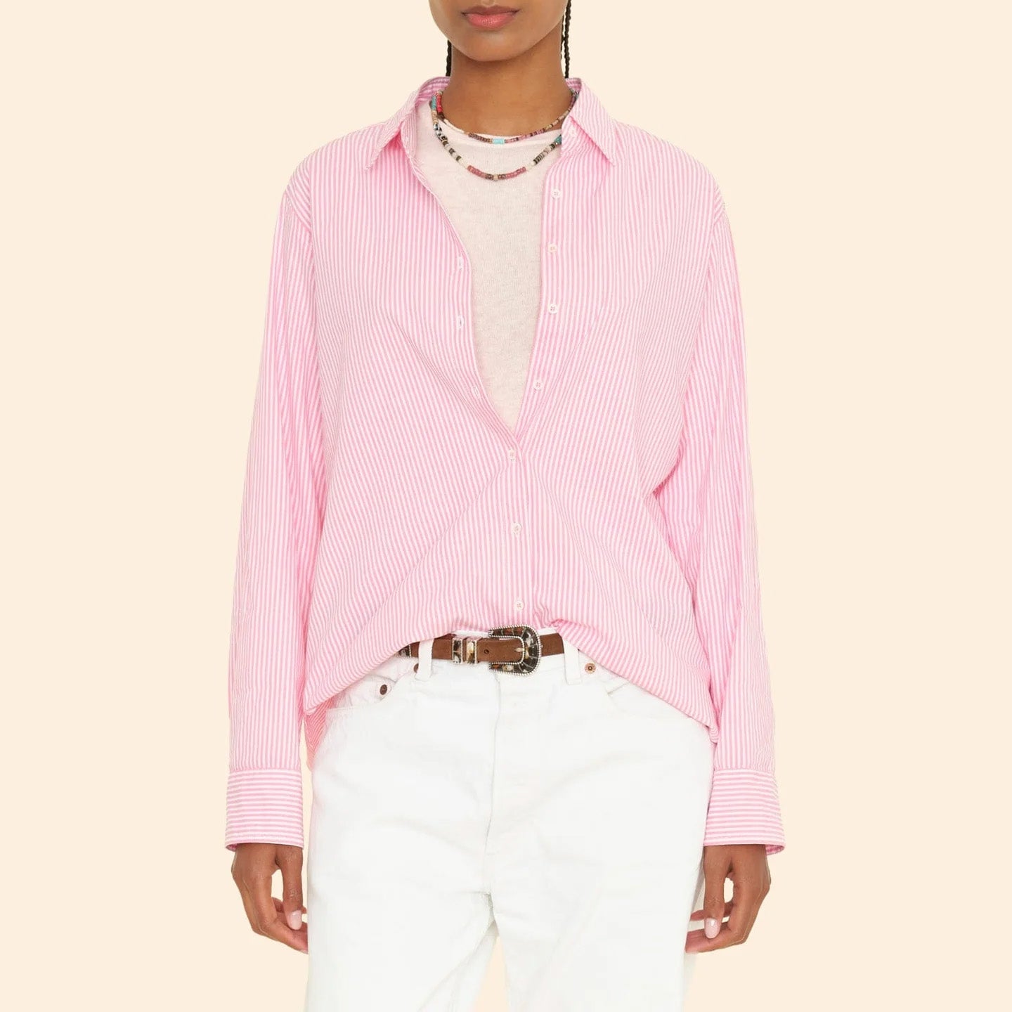 Beau Pinstripe Shirt in Fire Pink