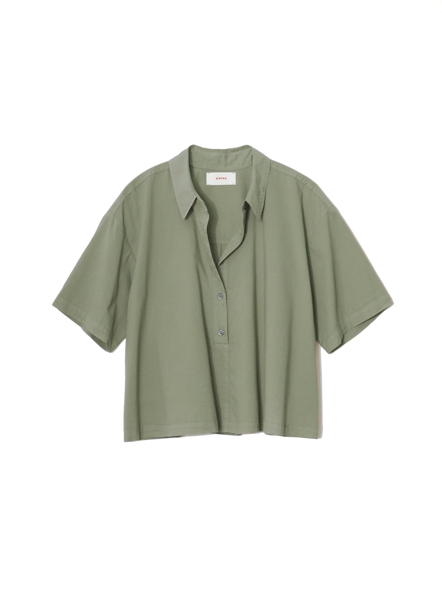 Ansel Poplin Shirt in Mossy Green
