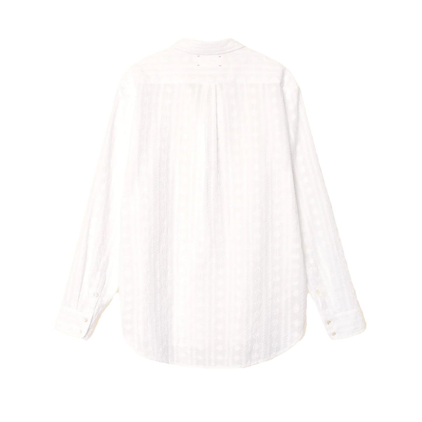 Beau Embroidered Shirt in White, showcasing the back view with tonal floral embroidery on lightweight poplin fabric.