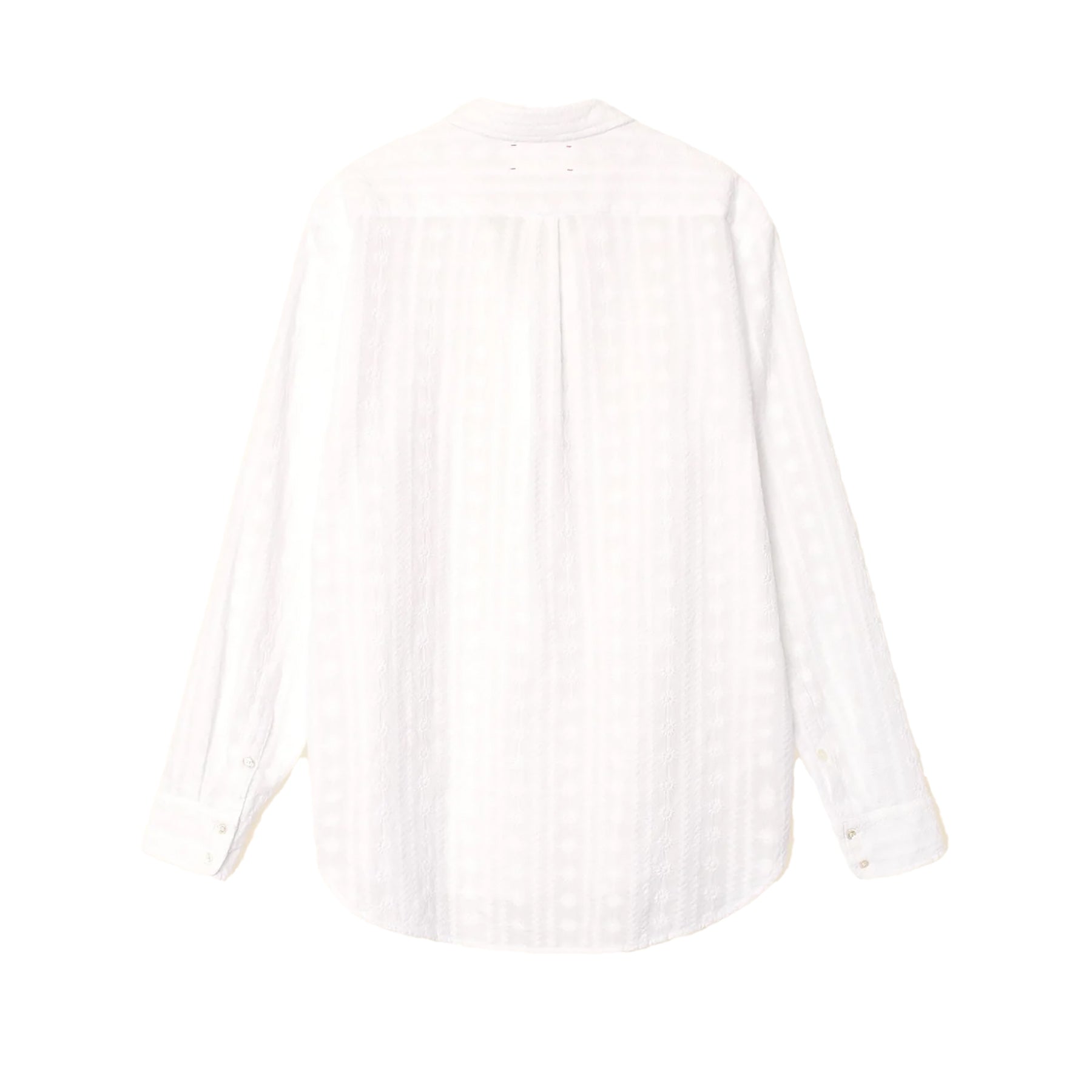 Beau Embroidered Shirt in White, showcasing the back view with tonal floral embroidery on lightweight poplin fabric.