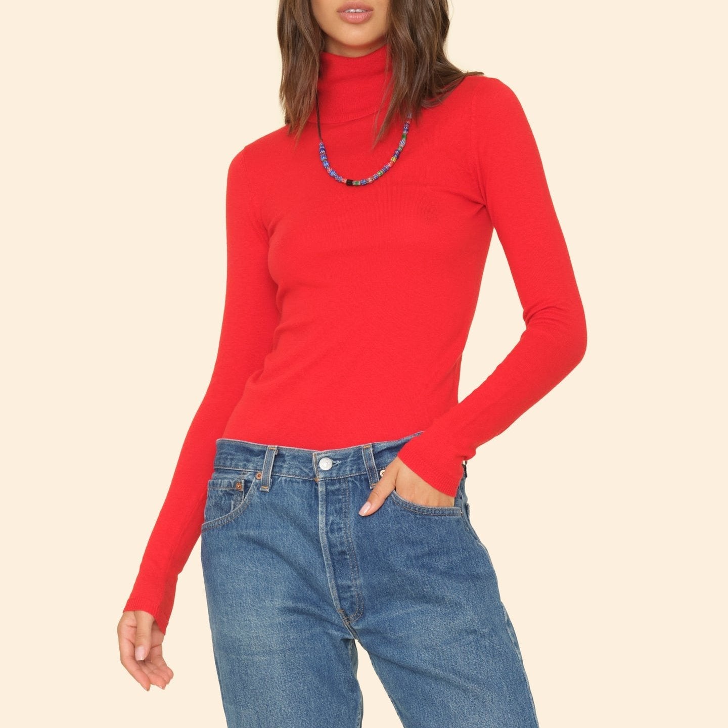 Tommy Turtleneck in Bright Flame Red