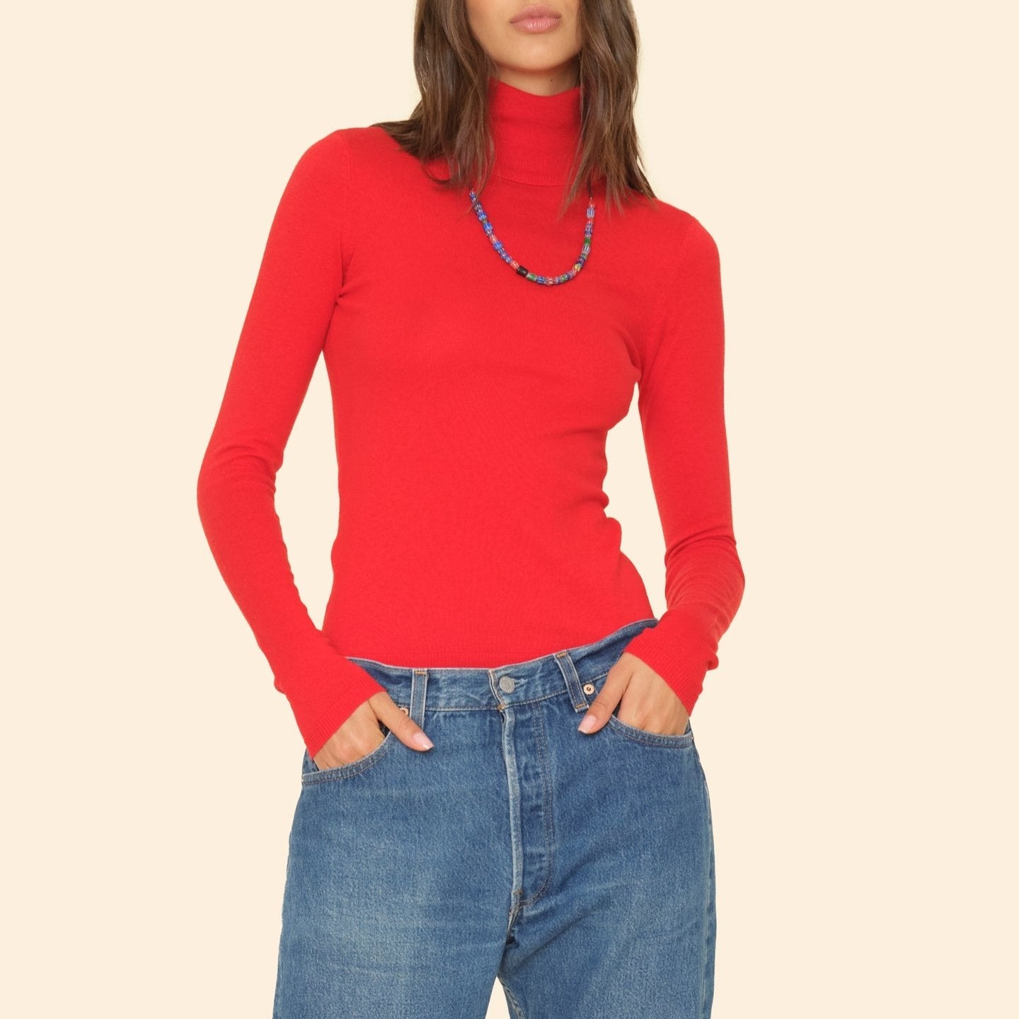 Tommy Turtleneck in Bright Flame Red