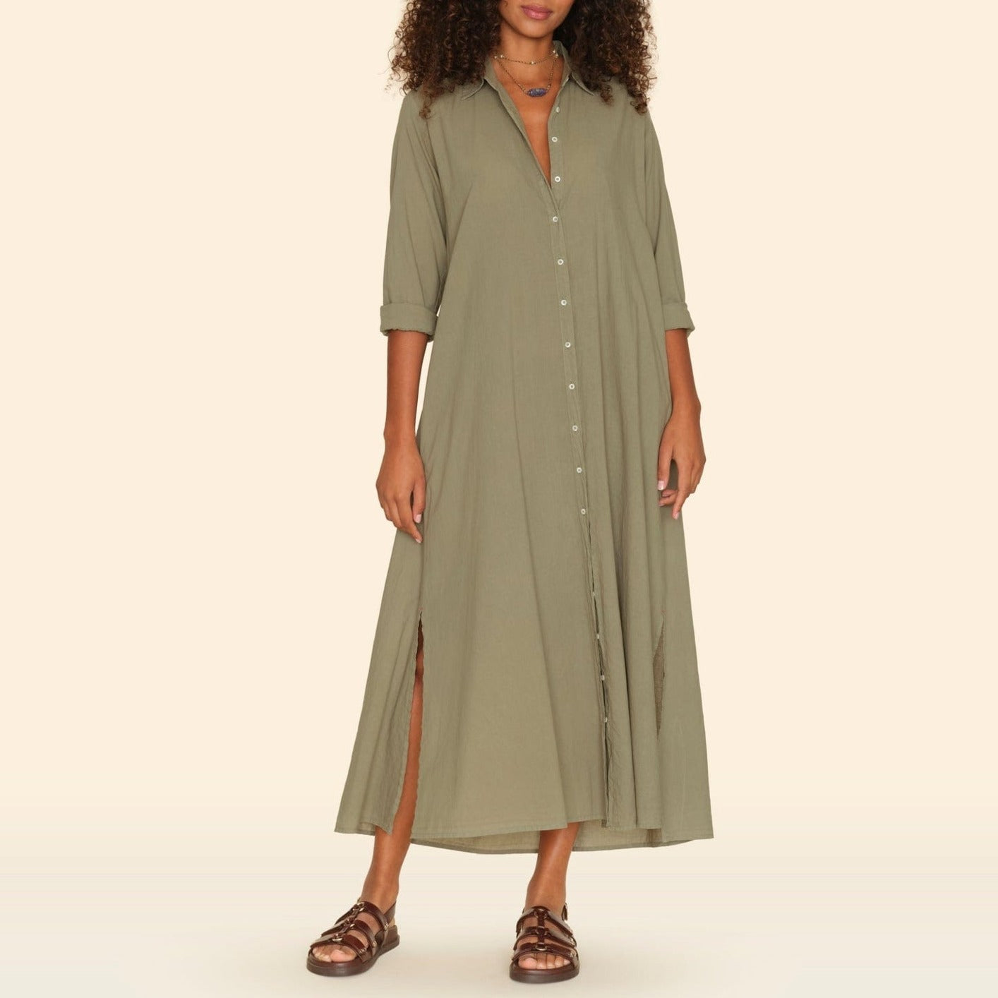 Boden Shirt Dress in Green Army