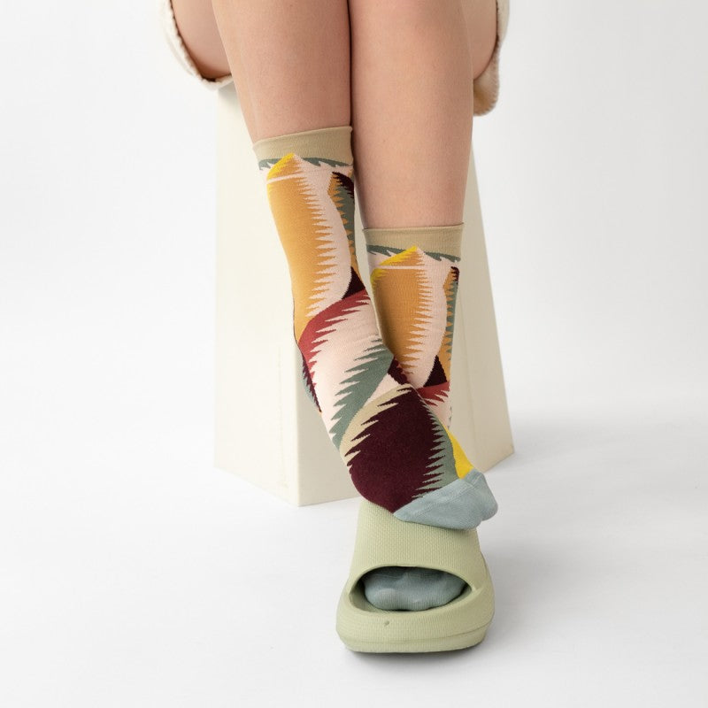Abstract Crew Socks in Natural