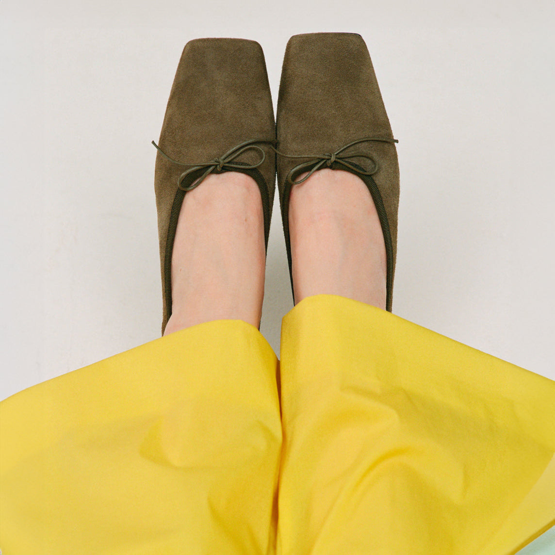 Square Toe Ballerina Flat in Bamboo Suede