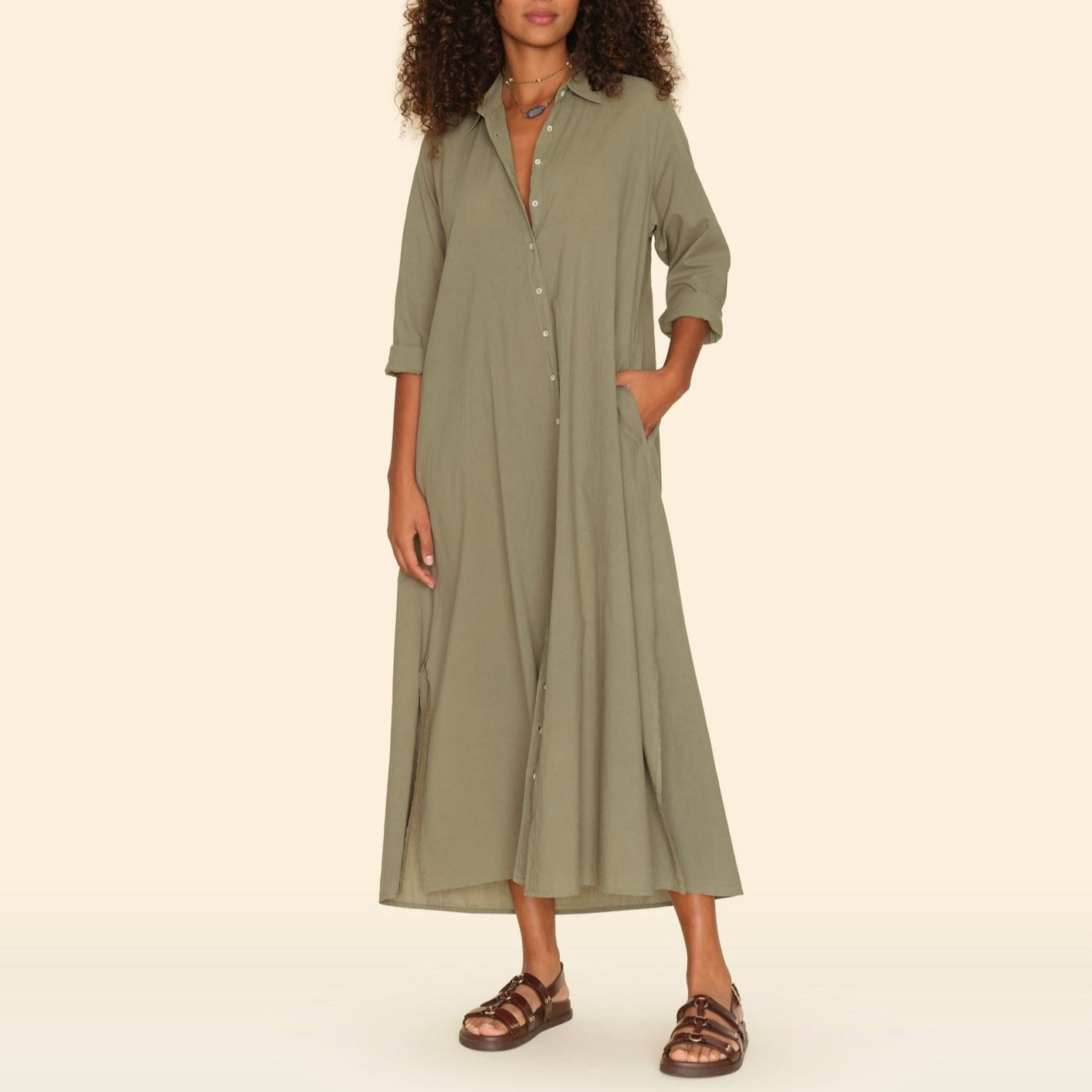 Boden Shirt Dress in Green Army