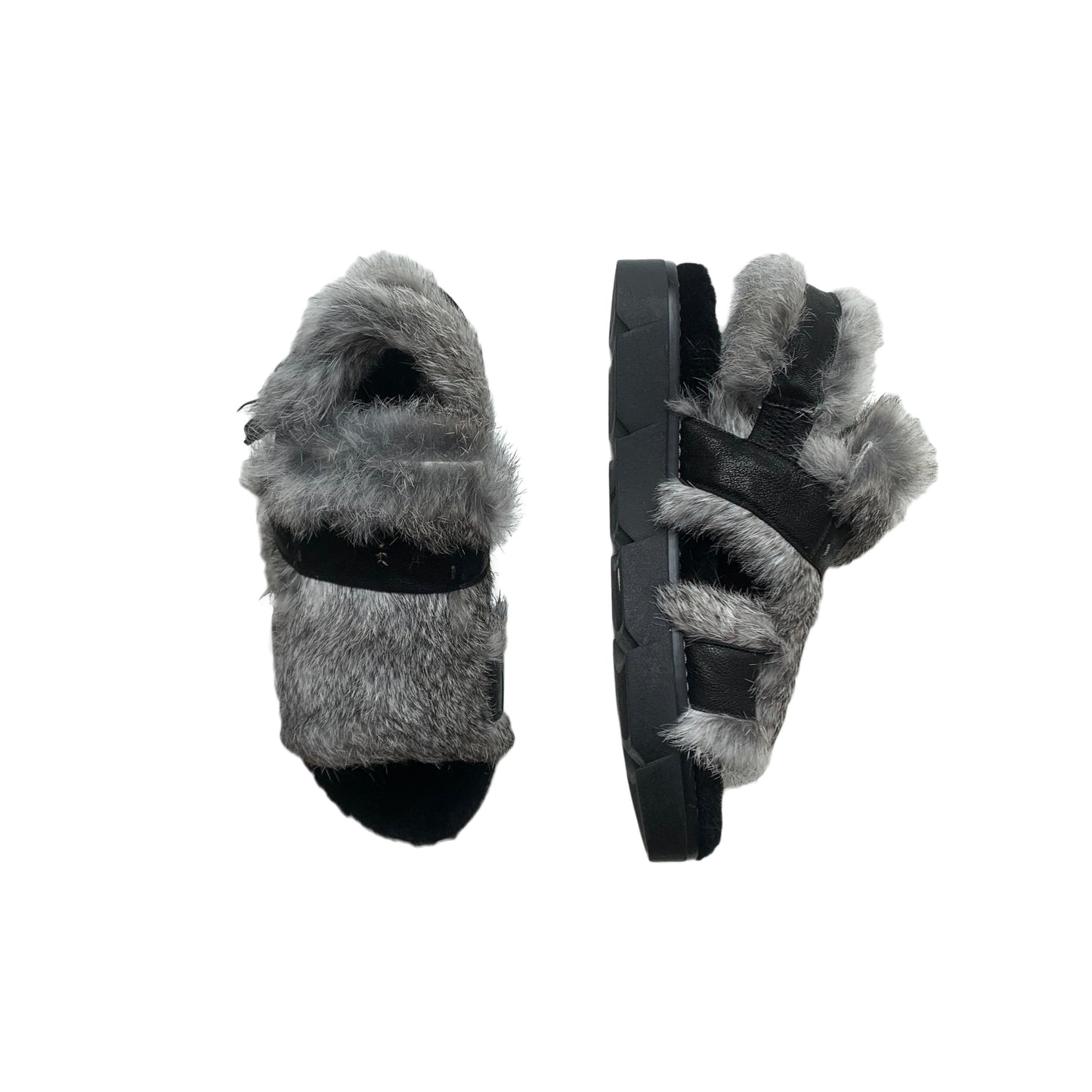 Fur Platform Sandal in Black & Grey
