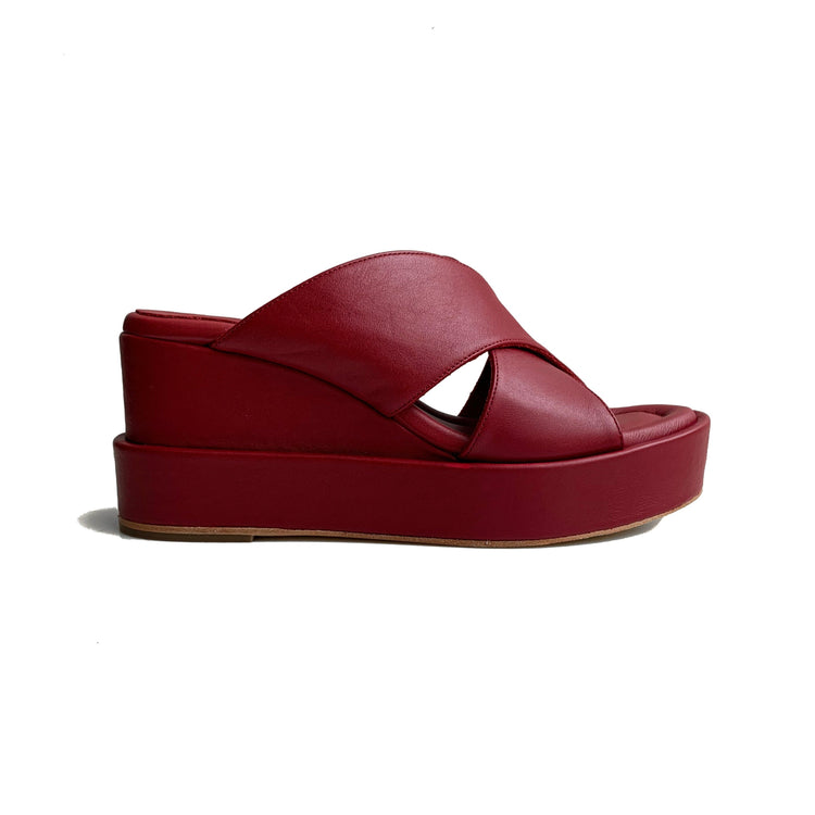 Pina Leather Wedge in Ruby