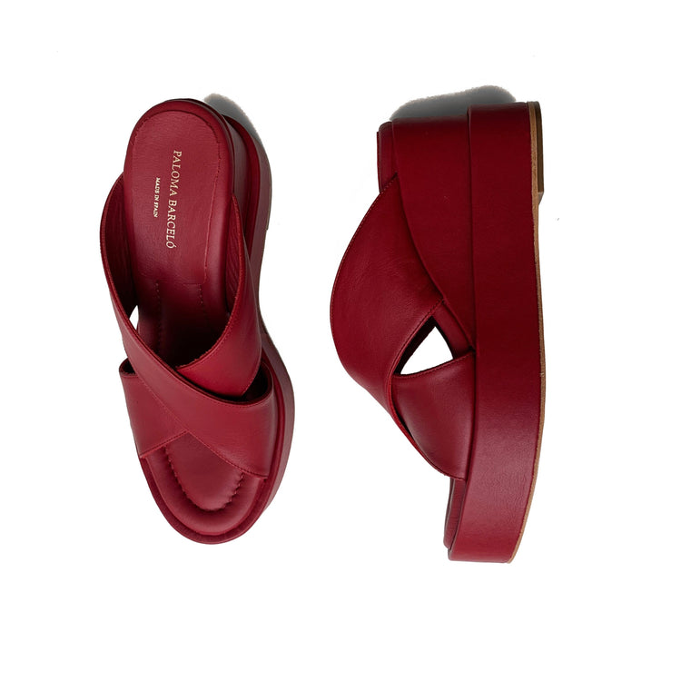 Pina Leather Wedge in Ruby