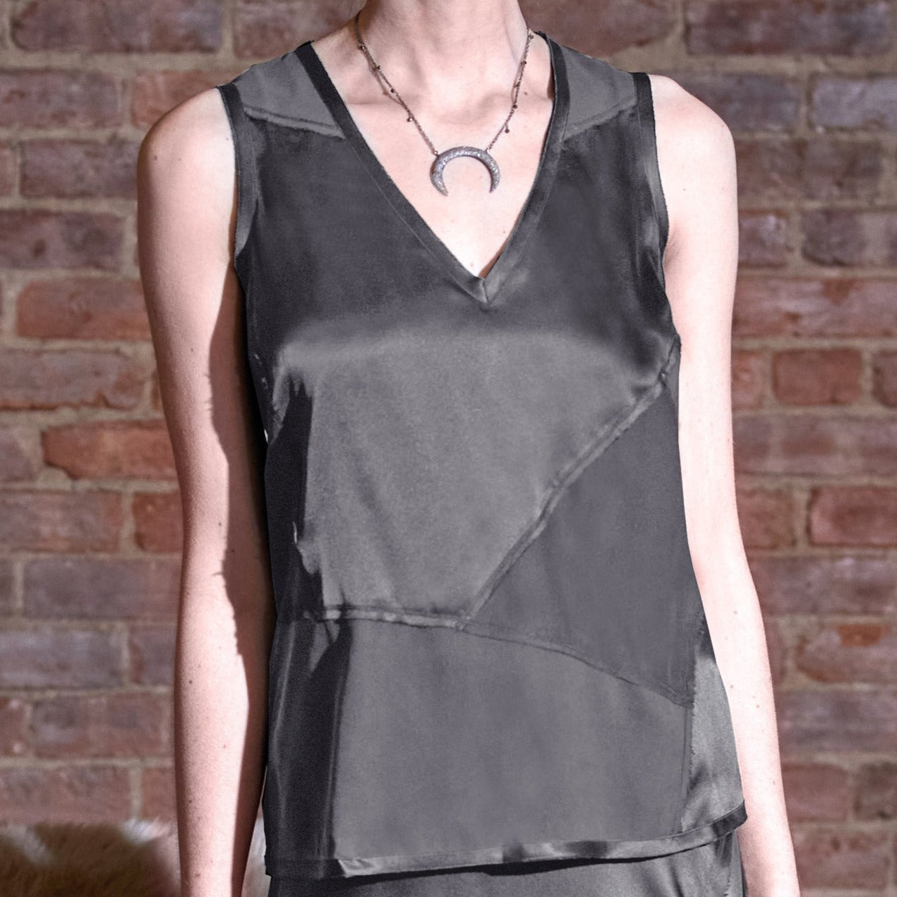 Pieced Silk Tank in Charcoal